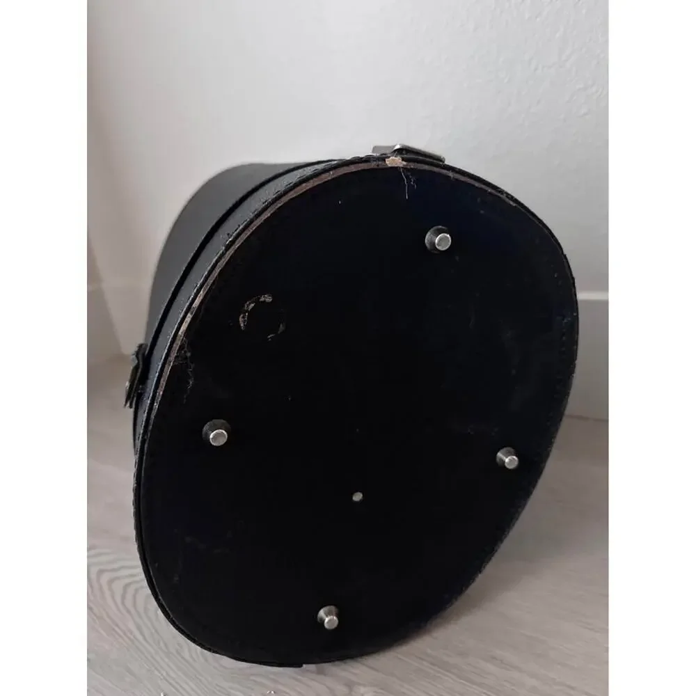 Vintage Large Textured Faux Leather Black Hat Box or Wig Case With Handle